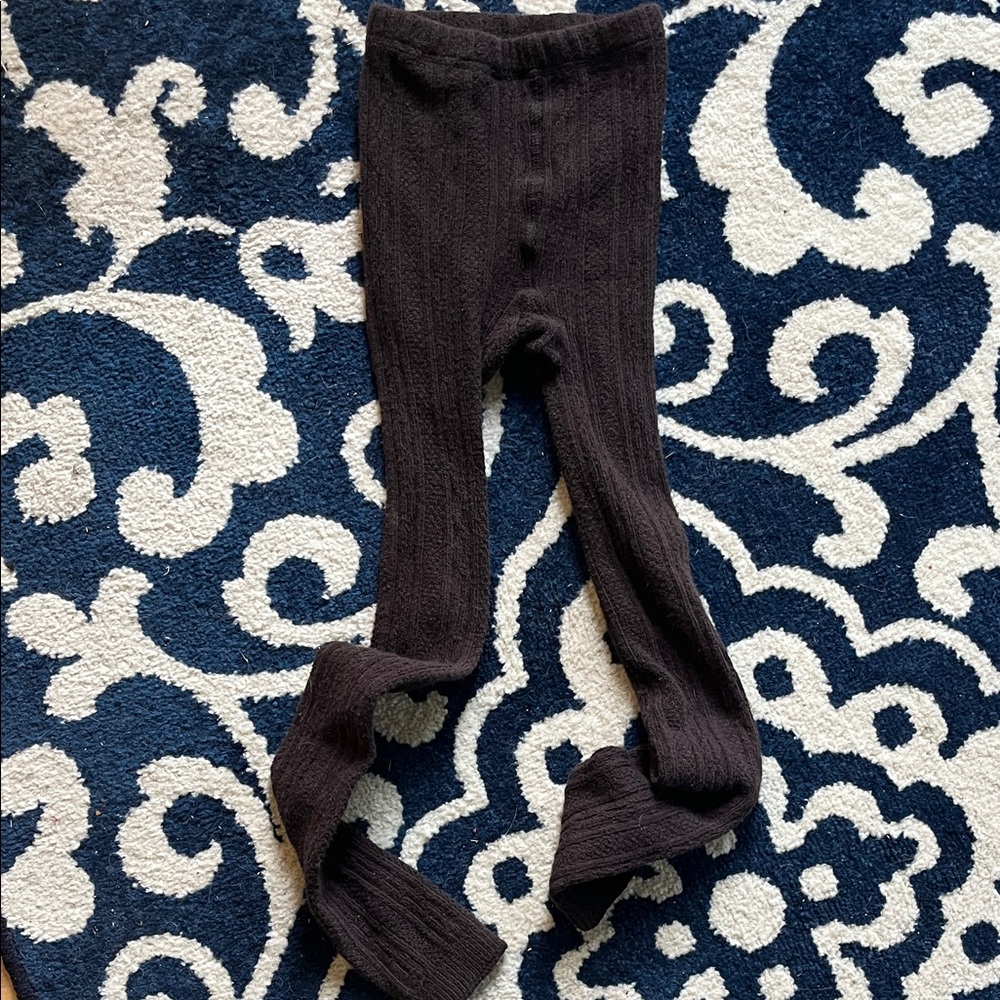 Lands End Brown Cotton Cable Knit Winter Leggings Girls 7-10 Medium